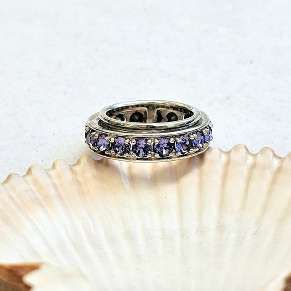 STS Karis Spinner Band Ring with Purple Stones Vintage Size 7.75 - Picture 3 of 15